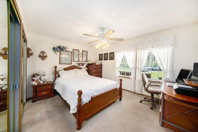 10500 Woodland Dr, Jerome, MI 49249 - bedroom featuring a ceiling fan and light carpet