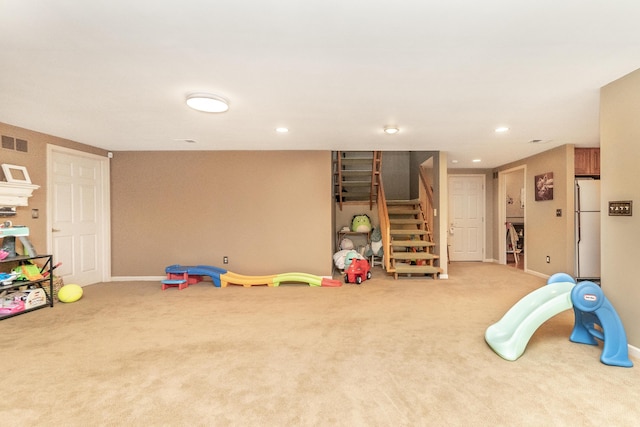 70 Chestnut Ct, Chelsea, MI 48118 - playroom with recessed lighting, visible vents, carpet floors, and baseboards