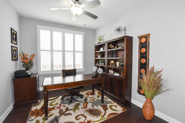 4336 Silica Dr, Lake Orion, MI 48359 - office area with wood finished floors, ceiling fan, and baseboards