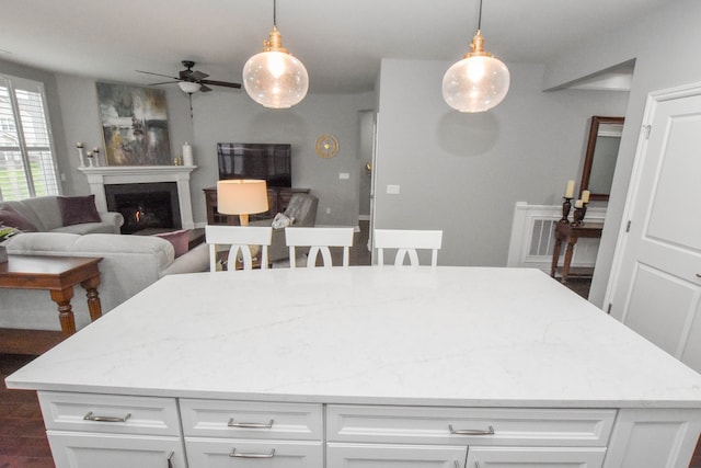 4336 Silica Dr, Lake Orion, MI 48359 - interior space featuring ceiling fan and a lit fireplace