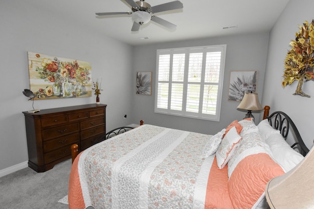 4336 Silica Dr, Lake Orion, MI 48359 - bedroom with light colored carpet, ceiling fan, and visible vents