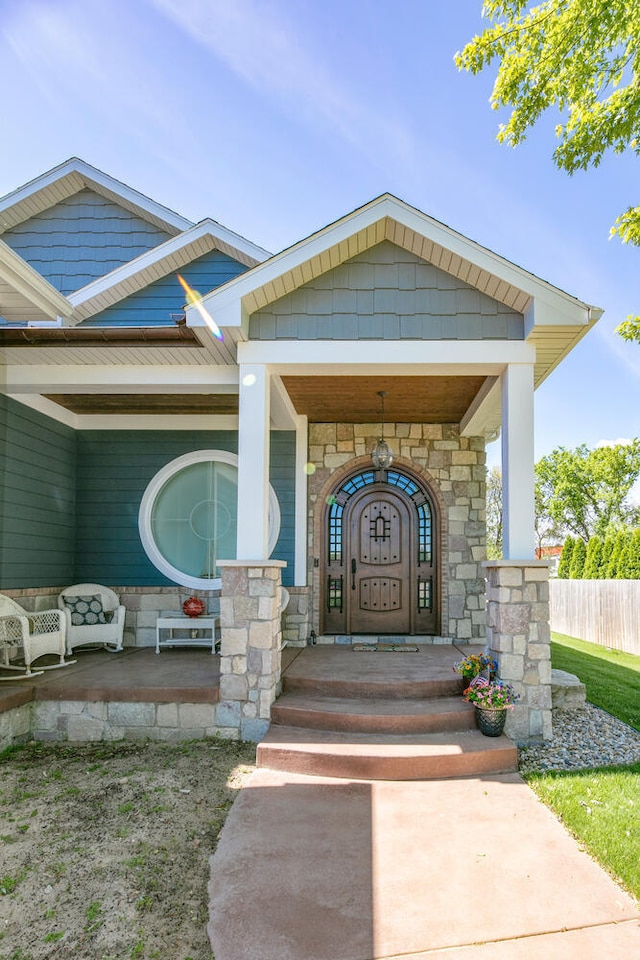 21373 Sail Bay Dr, Cassopolis, MI 49031 - property entrance with a porch and stone siding