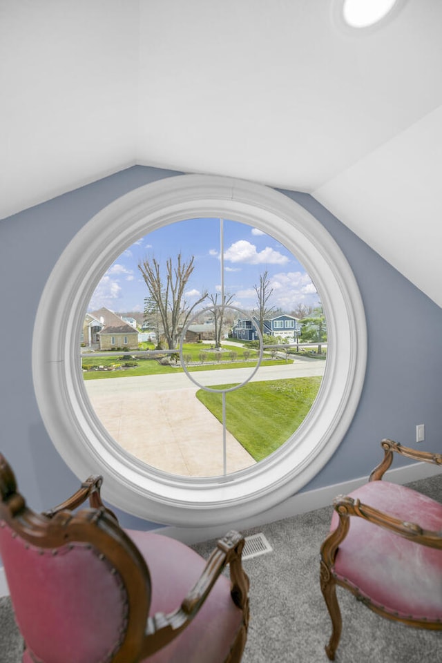 21373 Sail Bay Dr, Cassopolis, MI 49031 - living area with lofted ceiling and carpet flooring