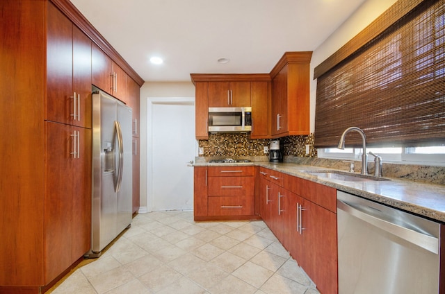 28909 Hidden Trl, Farmington Hills, MI 48331 - kitchen with stainless steel appliances, a sink, backsplash, light stone counters, and recessed lighting