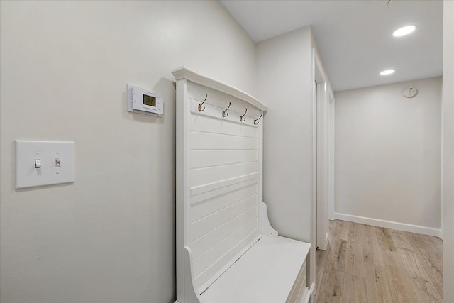 mudroom with recessed lighting and light wood-type flooring