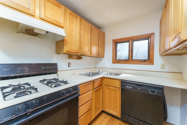 11811 Laird Rd, Brooklyn, MI 49230 - kitchen featuring range with gas stovetop, a sink, under cabinet range hood, light countertops, and dishwasher