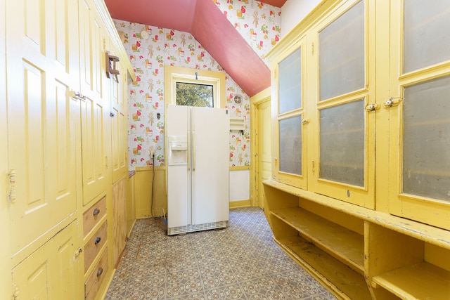 11811 Laird Rd, Brooklyn, MI 49230 - interior space with wallpapered walls, wainscoting, and vaulted ceiling