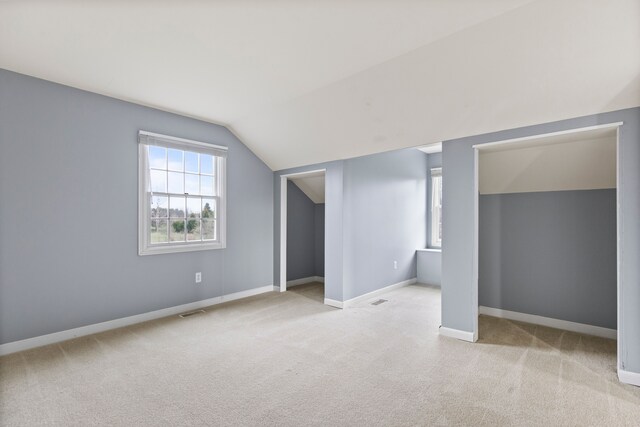 5580 Hegel Rd, Goodrich, MI 48438 - additional living space featuring carpet flooring, visible vents, baseboards, and lofted ceiling