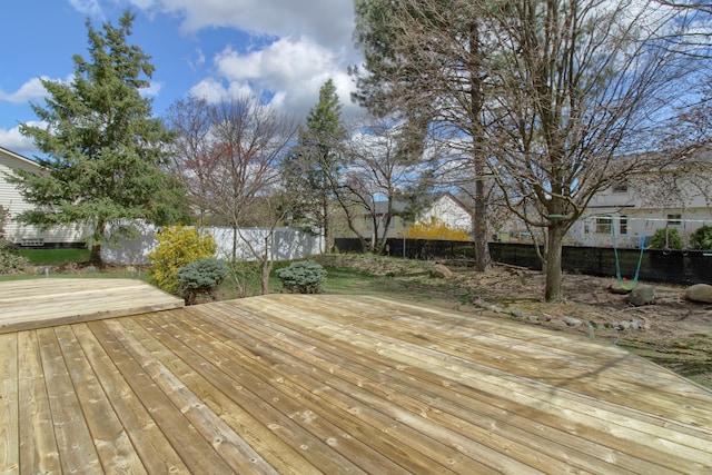 wooden terrace with a fenced backyard