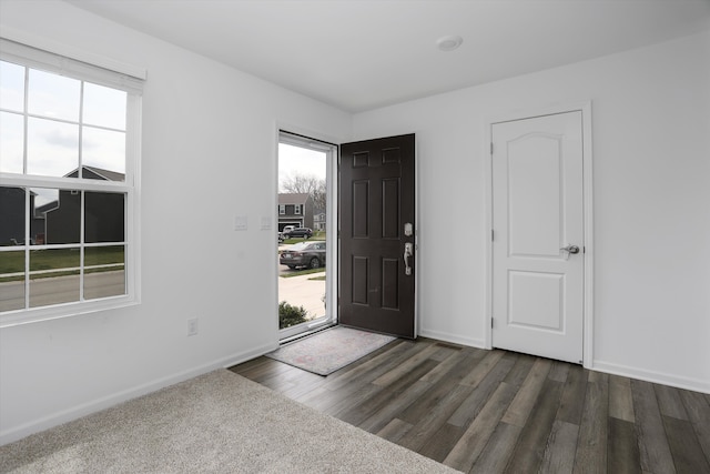entrance foyer with baseboards, wood finished floors, and a wealth of natural light
