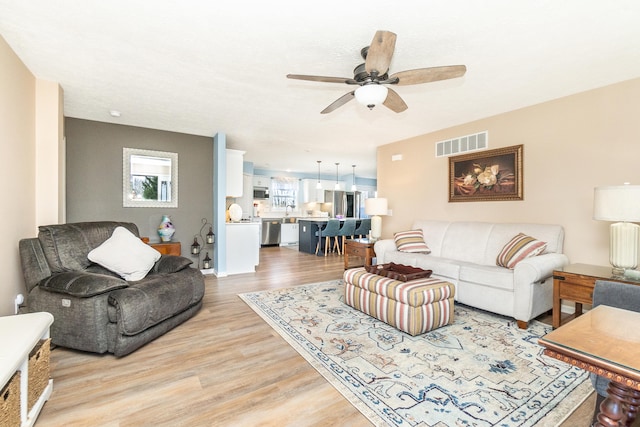48320 Martz Rd, Michigan, MI 48111 - living room with a ceiling fan, visible vents, and light wood-style floors