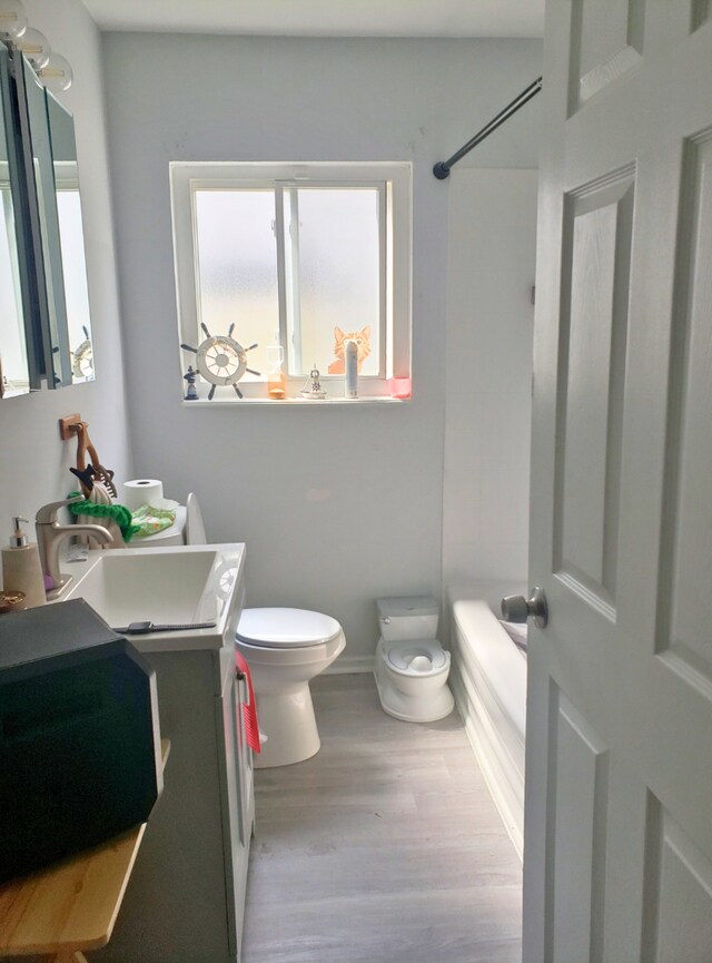 33 E Fairmount Ave, Pontiac, MI 48340 - full bathroom featuring toilet, a healthy amount of sunlight, vanity, and wood finished floors