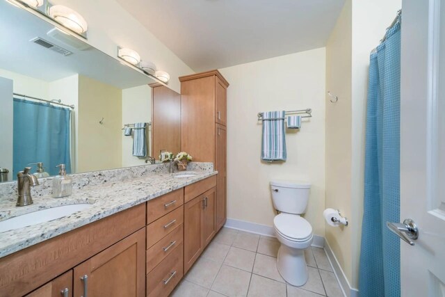 full bath featuring toilet, tile patterned floors, a sink, and visible vents