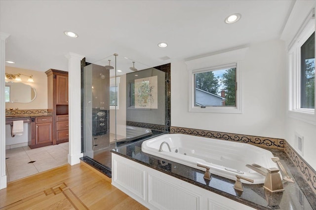 2485 Kimberly Fair St, Rochester Hills, MI 48309 - full bathroom featuring a shower stall, a whirlpool tub, recessed lighting, and vanity