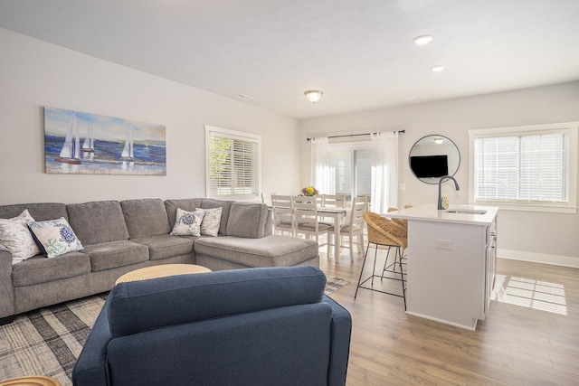 742 Ravine Ln, South Haven, MI 49090 - living room featuring recessed lighting, light wood finished floors, and baseboards
