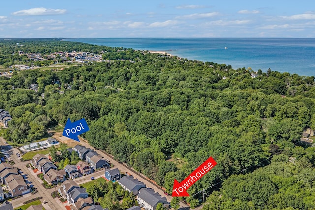 742 Ravine Ln, South Haven, MI 49090 - birds eye view of property featuring a residential view, a view of trees, and a water view