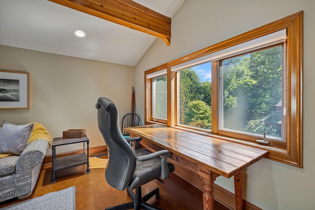 5788 M 63, Coloma, MI 49038 - office space featuring recessed lighting, vaulted ceiling with beams, and baseboards
