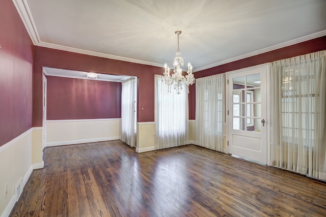 20 Oxford Blvd, Pleasant Ridge, MI 48069 - unfurnished dining area featuring crown molding, an inviting chandelier, baseboards, wood finished floors, and visible vents