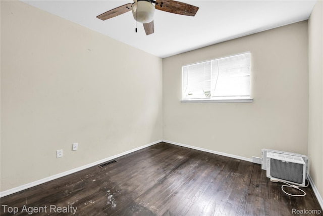 4123 Burton St, Inkster, MI 48141 - empty room featuring ceiling fan, hardwood / wood-style flooring, and a wall mounted air conditioner