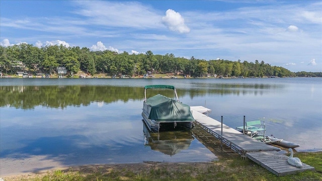 view of dock with a water view