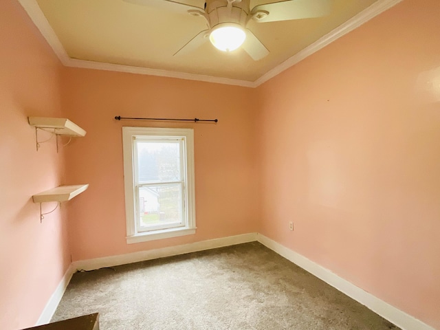 323 N Marshall Ave, Marshall, MI 49068 - spare room with ceiling fan, carpet floors, crown molding, and baseboards