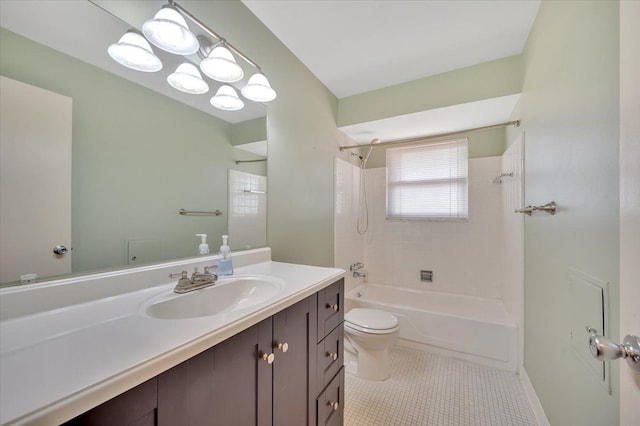 2946 Athena Dr, Troy, MI 48083 - bathroom with vanity, shower / bathing tub combination, tile patterned floors, and toilet