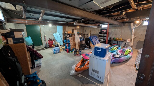 view of unfinished basement