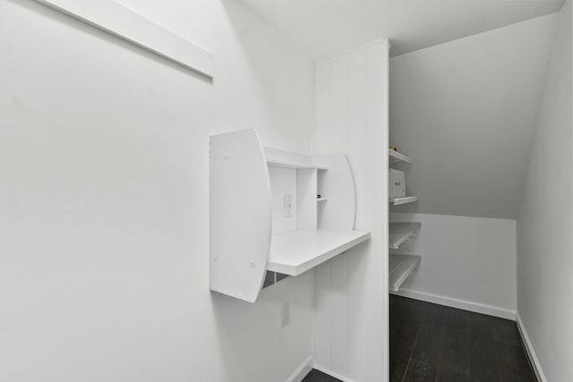 walk in closet featuring dark wood-type flooring