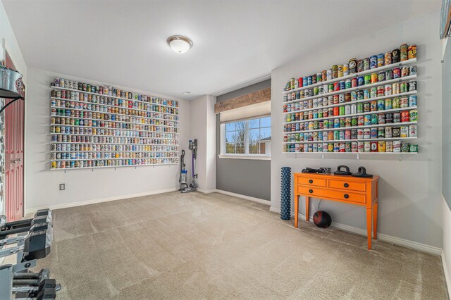 interior space featuring carpet floors and baseboards