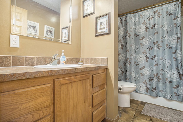 17026 H Dr S, Marshall, MI 49068 - bathroom with stone finish floor, shower / tub combo with curtain, toilet, and vanity