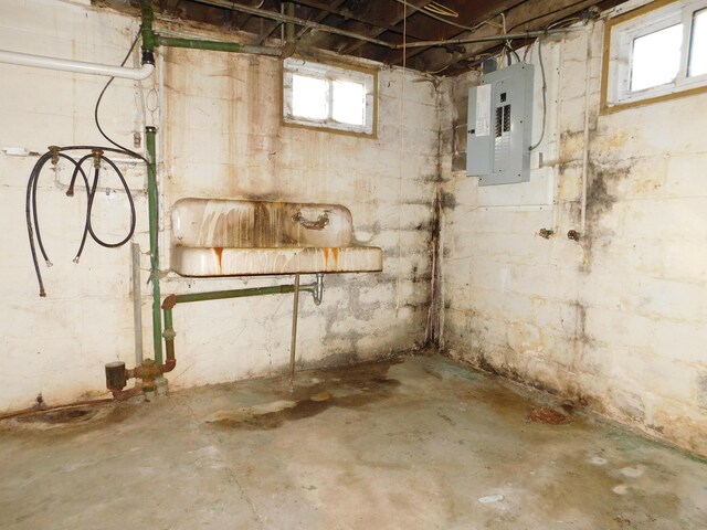 below grade area featuring plenty of natural light and electric panel