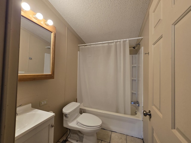 2401 Schippers Ln, Kalamazoo, MI 49048 - bathroom featuring tile patterned flooring, toilet, vanity, shower / tub combo, and a textured ceiling