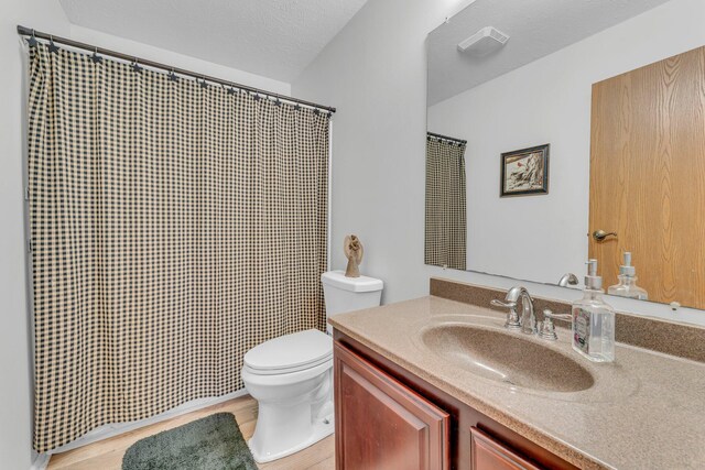 110 Dayton St, Homer, MI 49245 - bathroom featuring a shower with shower curtain, wood finished floors, toilet, and vanity