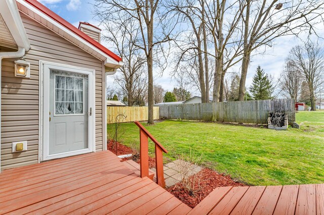110 Dayton St, Homer, MI 49245 - wooden terrace with a fenced backyard and a yard