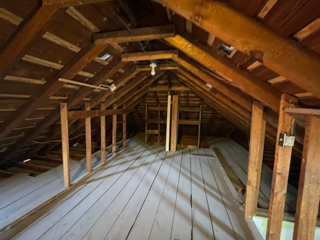 view of unfinished attic