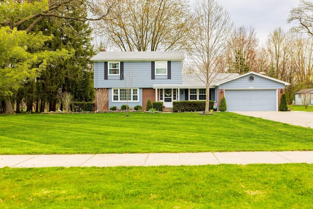 11630 Mcclumpha Rd, Plymouth, MI 48170 - traditional-style house featuring a front yard, brick siding, driveway, a chimney, and an attached garage