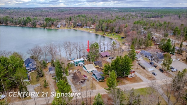 7765 Nicole Dr, South Branch, MI 48761 - aerial view featuring a residential view, a water view, and a forest view