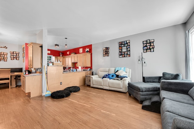 living area featuring light wood-type flooring