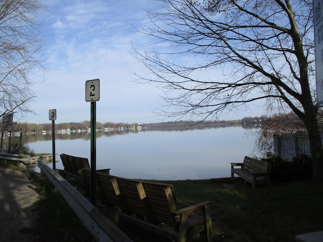 view of dock with a water view