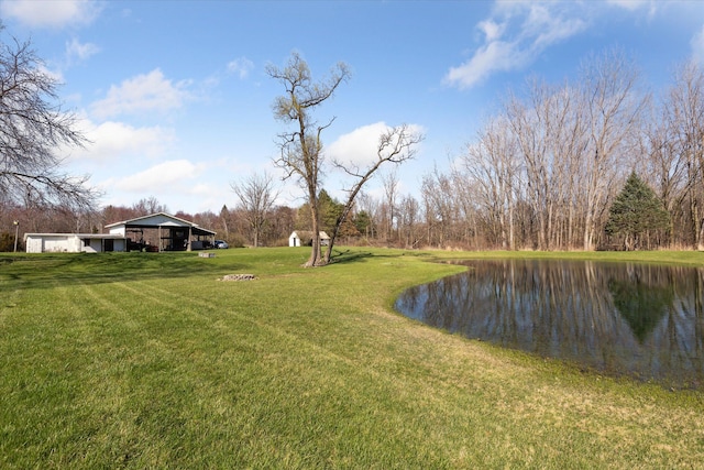 view of yard with a water view