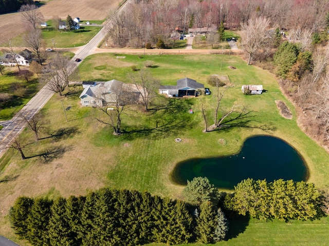 bird's eye view featuring a water view