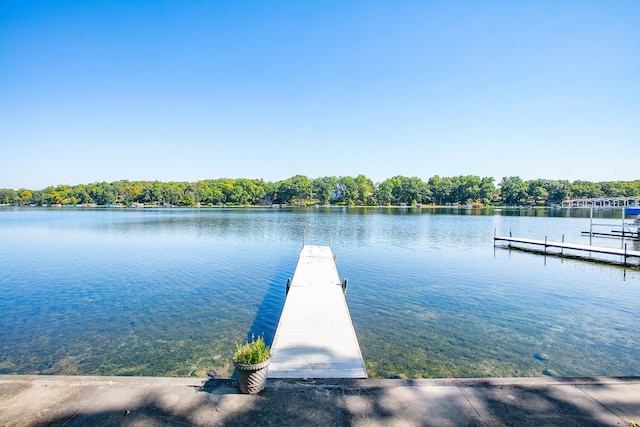 view of dock with a water view