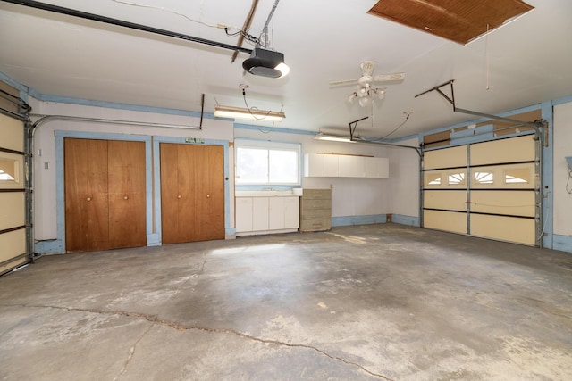 garage with a garage door opener
