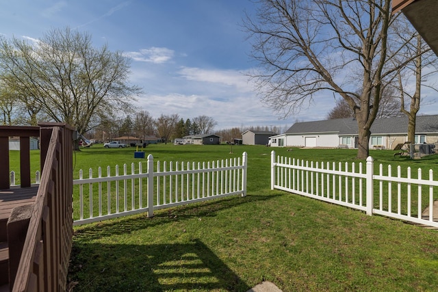 view of yard featuring fence and a residential view