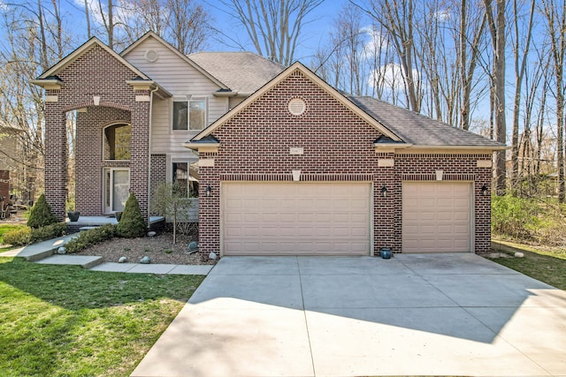 50477 Edith St, Chesterfield, MI 48047 - traditional home featuring brick siding, concrete driveway, an attached garage, and a shingled roof