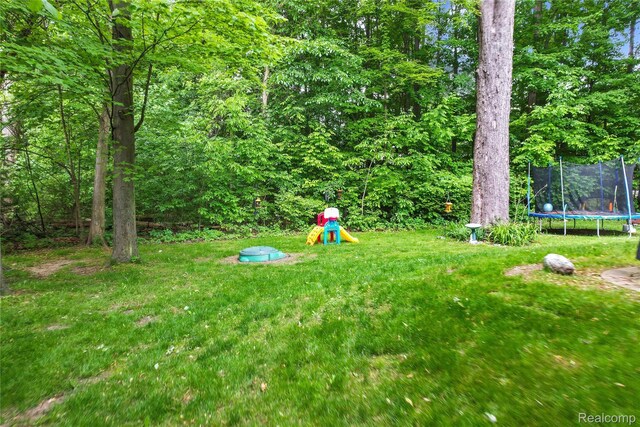 50477 Edith St, Chesterfield, MI 48047 - view of green lawn featuring a trampoline