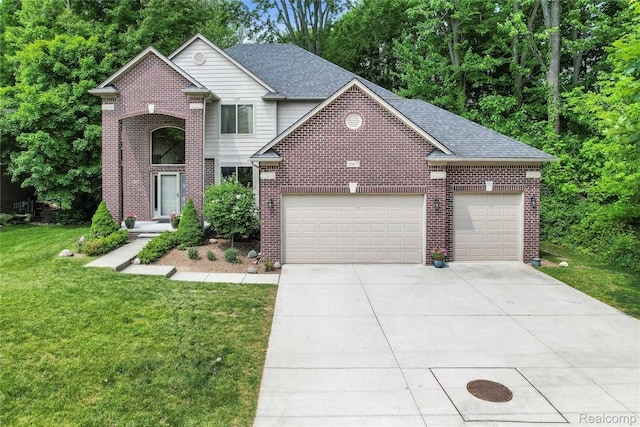 50477 Edith St, Chesterfield, MI 48047 - traditional-style home featuring driveway, a front yard, brick siding, and a garage