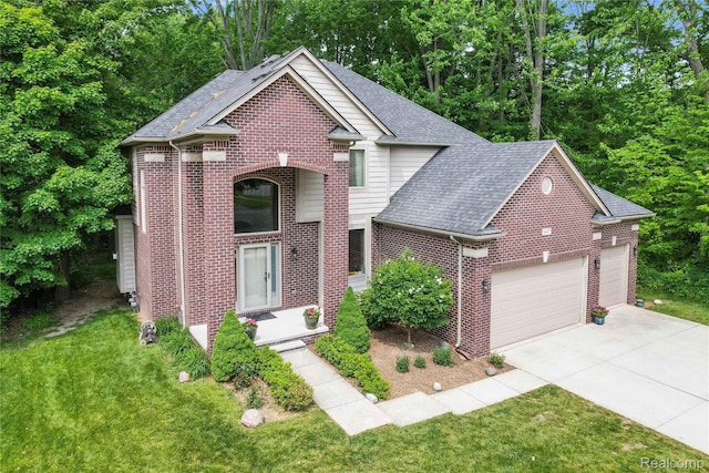 50477 Edith St, Chesterfield, MI 48047 - view of front facade featuring brick siding, driveway, an attached garage, and a front lawn