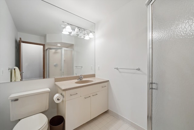 29691 Sierra Pointe Cir, Farmington Hills, MI 48331 - bathroom featuring vanity, toilet, tile patterned floors, baseboards, and a shower stall