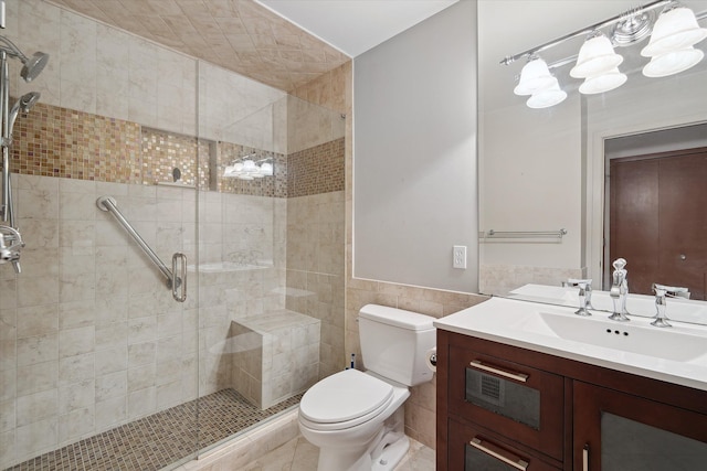 29691 Sierra Pointe Cir, Farmington Hills, MI 48331 - bathroom featuring vanity, toilet, tile walls, and a stall shower